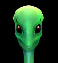 3d Render Of A Green Alien With Planet And Galaxy Background,