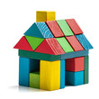 house toy blocks isolated white background, little wooden home