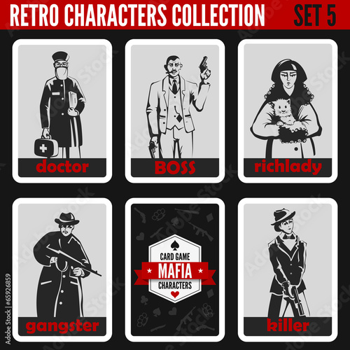 Retro vintage people collection. Mafia noir style. Doctor, Boss. Poster