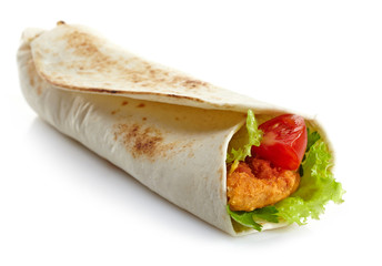 Wrap with fried chicken and vegetables