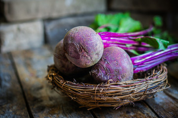 Wall Mural - Beetroot on wooden background