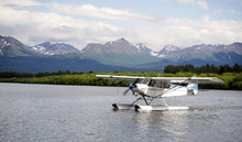 Single Prop Airplane Pontoon PLane Water Landing Alaska