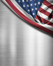 USA Flag Over Metal Background
