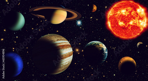 Naklejka samoprzylepna Słońce i dziewięć planet naszego systemu orbitujących