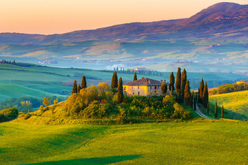 tuscany landscape at sunrise