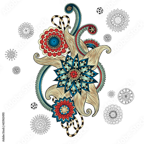 Board z aluminiowym obramowaniem Henna paisley mehndi doodles element projektu.