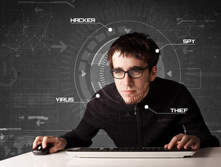 Aufkleber - Young hacker in futuristic enviroment hacking personal informati