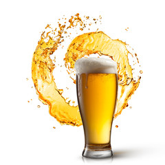 Wall Mural - Beer in glass with splash isolated on white