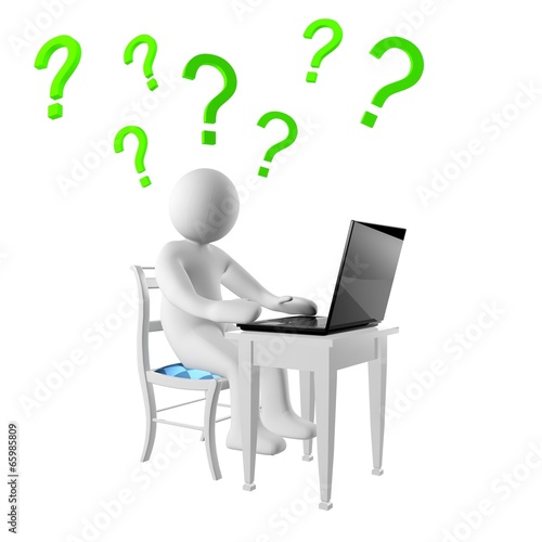Fotografía 3d man working on laptop and having questions