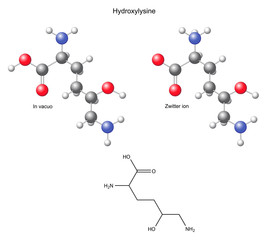 Canvas Print - Hydroxylysine (Hyl) - chemical structural formula and models