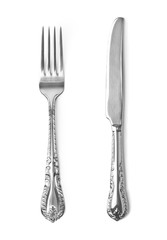 Wall Mural - Vintage knife and fork on white background