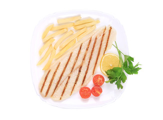 Wall Mural - Grilled pangasius fish with french fries.