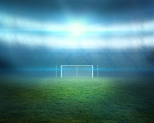 Aufkleber - Football pitch with lights and goalpost