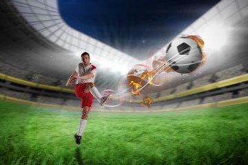 Aufkleber - Composite image of football player in white kicking