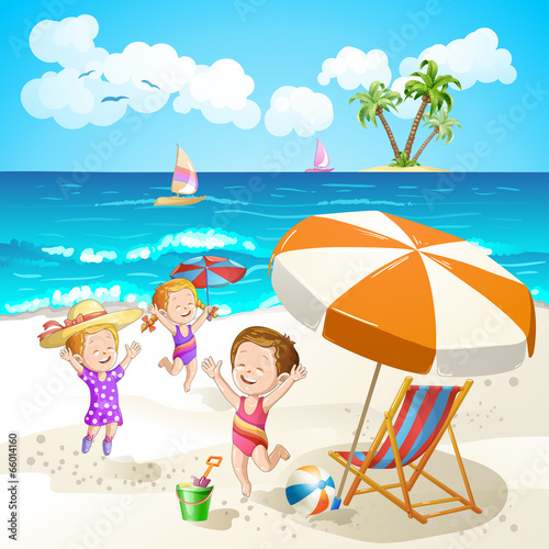 Board z aluminiowym obramowaniem Dzieci bawiące się na plaży