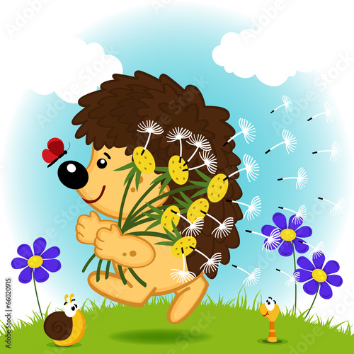 Board z aluminiowym obramowaniem Jeż z dandelions - ilustracja wektorowa, eps