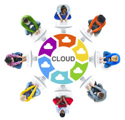 Canvas Print - Multi-Ethnic Group of People and Cloud Computing Concepts
