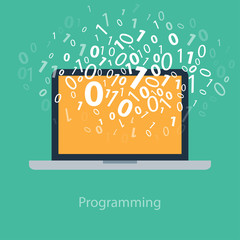 user programming coding binary code on notebook. icon for web,