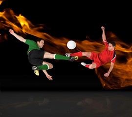 Poster - Composite image of football players tackling for the ball