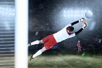 Aufkleber - Composite image of goalkeeper in white jumping up
