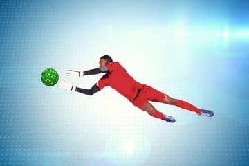Aufkleber - Composite image of goalkeeper in red making a save