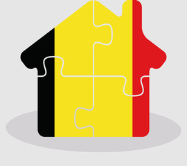 Wall Mural - house home icon with Belgian flag in puzzle isolated on white ba