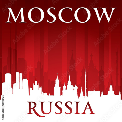 Board z aluminiowym obramowaniem Moskwa Rosja miasto skyline sylwetka czerwonym tle