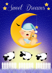 Wall Mural - baby sleeping on the moon