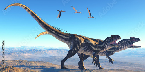 Obraz w ramie Allosaurus on Mountain