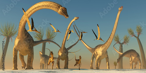 Naklejka samoprzylepna Podróż dinozaura diplodocus