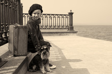 Retro Photo Of A Little Girl And His Dog