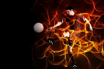 Poster - Composite image of football player in red kicking