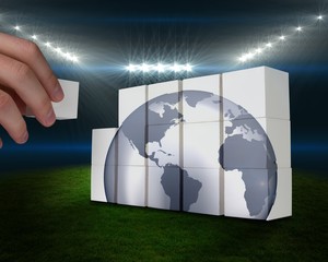 Poster - Composite image of hand building wall