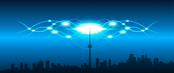 Poster - skyline, collegamenti, mondo, internet, energia