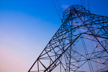 High voltage post and sky in twilight time