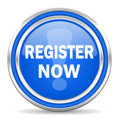 Aufkleber - register now blue glossy web icon