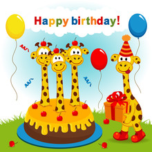 Birthday Giraffe - Vector Illustration, Eps