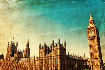 Fototapete - nostalgisches Bild vom Big Ben und Westminster Palace