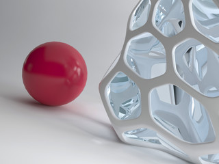 Poster - Illustration of red ball against design grid