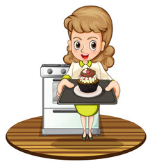 Sticker - A lady baking a cupcake