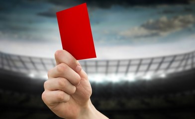 Aufkleber - Composite image of hand holding up red card