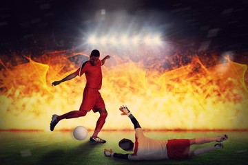 Poster - Composite image of football players tackling for the ball