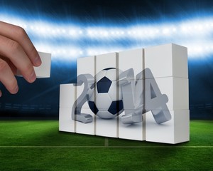Poster - Composite image of hand building wall