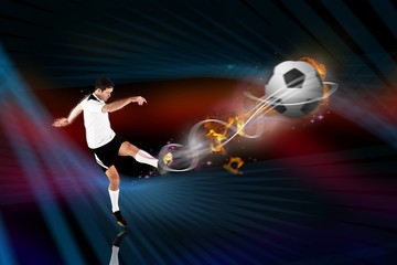 Poster - Composite image of football player in white kicking