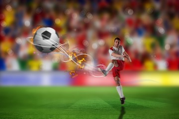 Poster - Composite image of football player in white kicking