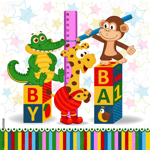 Naklejka na szybę monkey crocodile measure growth giraffe - vector illustration