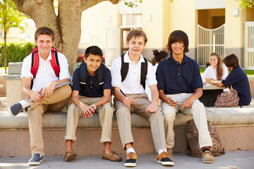 Wall Mural - male high school students hanging out on school campus