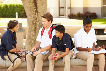 High School Students Hanging Out On School Campus