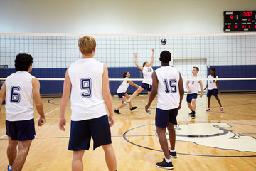 Wall Mural - high school volleyball match in gymnasium
