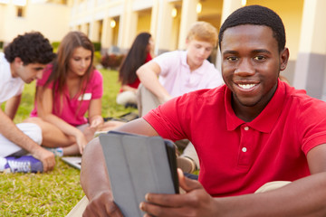 Wall Mural - High School Students Studying Outdoors On Campus